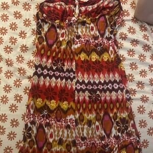 Colorful Strapless Dress with Red and Brown Accents